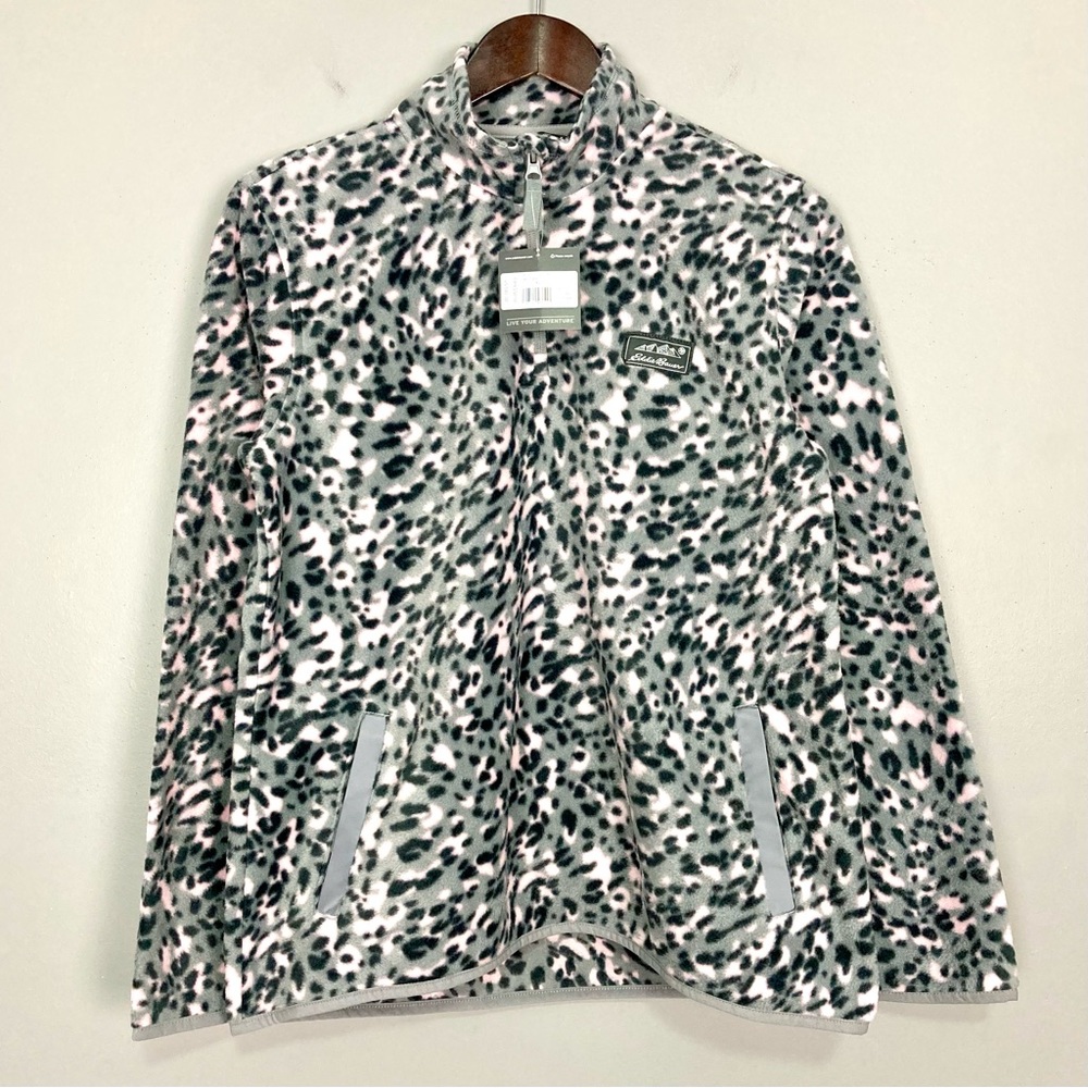 Eddie Bauer Girls Quest Fleece Pullover Size XL Quarter Zip Mock Neck Leopard